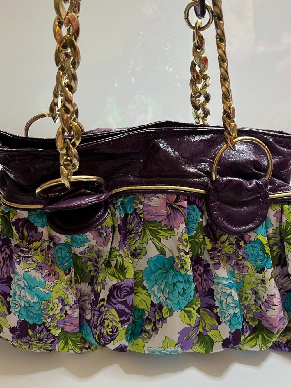 Aldo Floral Satin and Patent Leather Shoulder Bag Vintage Y2K